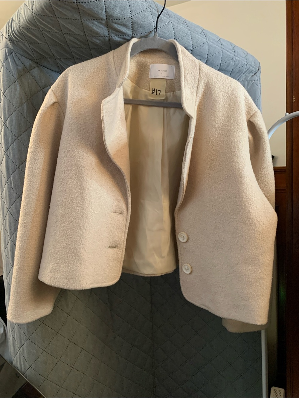 OAK + FORT Cream Short Wool-Blend Cropped Jacket